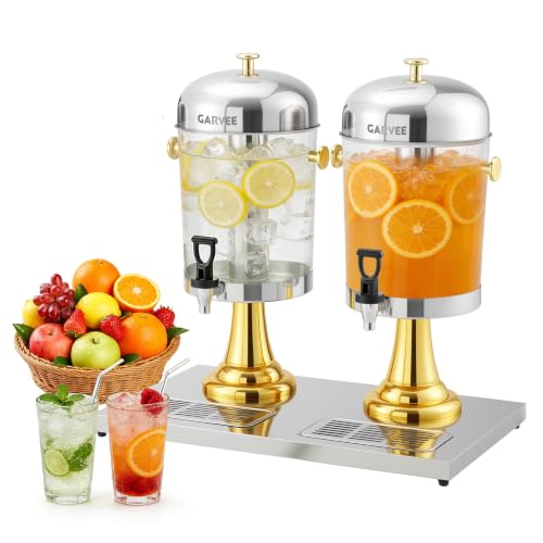 LinTimes Commercial Stainless Steel Beverage Dispenser Double Spigot - color: Gold, size: 4.4 Gallon
