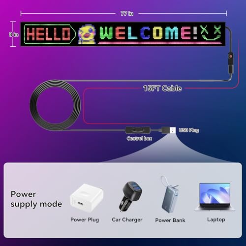 LED signs for business,APP control DIY text,LED window ads display screen - size: 77x8in