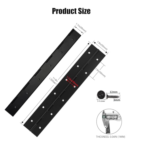 12-Inch 3-Pack Black Heavy Duty Stainless Steel Piano Hinge, Long Hinge, - size: 12inch(black)3Pcs