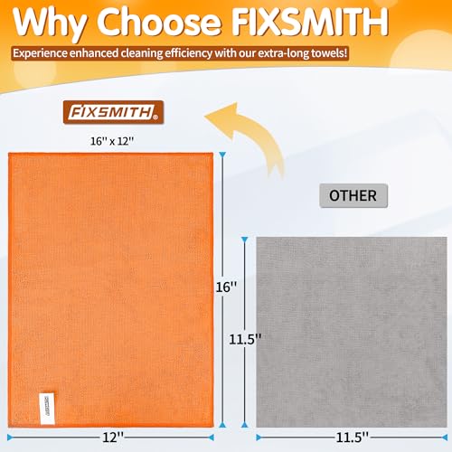 FIXSMITH Microfiber Cleaning Cloth -Pack of 8, Highly Absorbent Cleaning Rags(Grey&Orange), 16"X12" All Purpose Cleaning Towels for Housekeeping, Kitchen, Car, Reusable Microfiber Towels - color: Grey&orange, size: 8pk