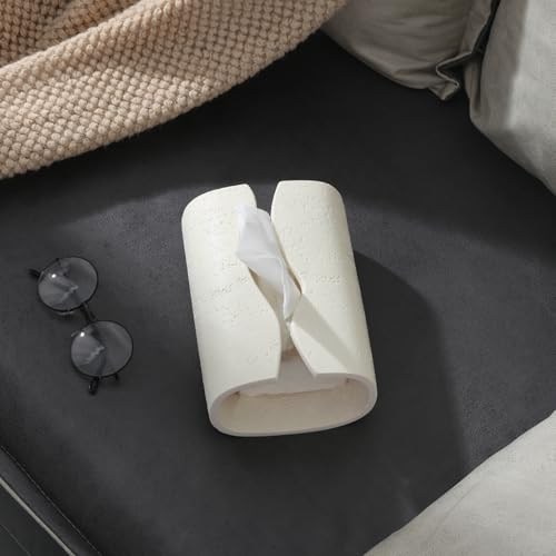 Tissue Box Cover Rectangle, Travertine Look, Curved Open, Cream - color: Off White