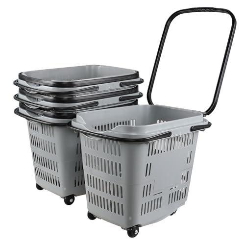 50 L Plastic Rolling Shopping Basket with Handles, 4 PCS