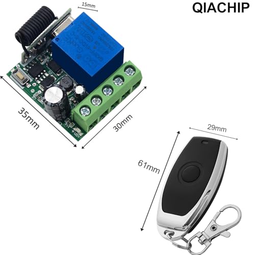 QIACHIP KR3001A DC 5V 6V 9V 12V 24V 60V Wireless Remote Switch 433Mhz 1 Channel Relay Receiver Momentary Toggle with 2 Transmitter for Gate Door,LED,Car - style: 1 receiver+ 2 transmitters