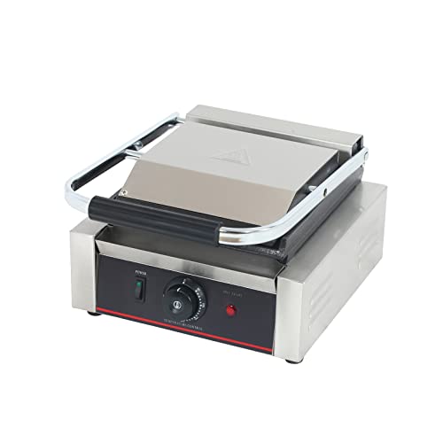 Commercial Panini Press With Grooved Grill Sandwich Maker Machine Electric Contact Grill Single (Single Grooved Top&Smooth Bottom) - style: Single Grooved Top&Smooth Bottom