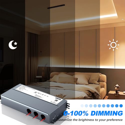 288W 24V Dimmable LED Driver for Lutron & Leviton Dimmer, Triac/ELV/MLV AC to DC Power Supply Transformer for LED Strip Light Dimmable, Constant Voltage Projects, UL&FCC-Listed, Class 2 - size: 288W 24V Built in Junction Box