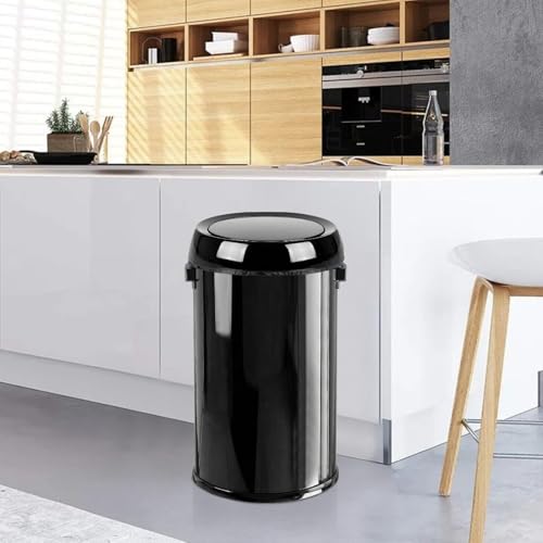 Garvee 17 Gal/65 L Round Trash Can, Stainless Steel Open Top Garbage Can for Kitchen, Heavy Duty Commercial Trash Bin for Restaurant Home Office, Gloss Black - color: Gloss Black, size: 17 Gallon Open Top