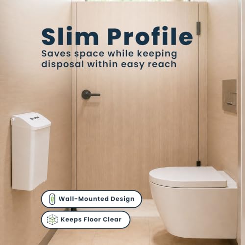 Alpine Sanitary Napkin Disposal Receptacle, Wall Mounted Trash Can, White
