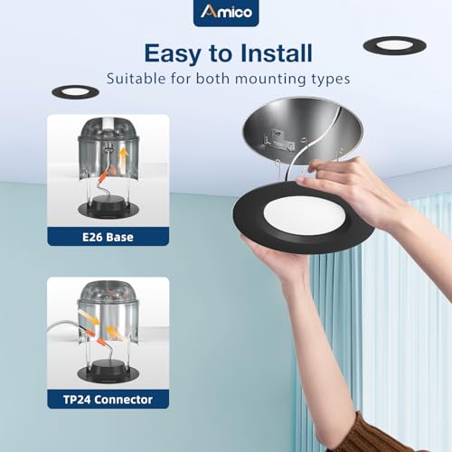 Amico 24 Pack 5/6 inch LED Recessed Lighting, Retrofit Can Lights, Black - color: Black, size: 6 Inch