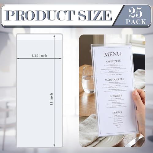 25 Pcs Restaurant Menu Covers Bulk, 4.25" x 11", Clear
