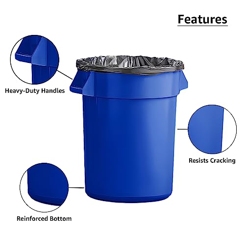 Set of 6 55 Gallon Round Commercial Trash Can, Industrial Recycling Bin, Durable Garbage Can, Ingredient Bin, Safe Food Container (Blue) - color: Blue