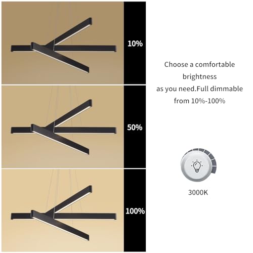YISDESIGN 3-Light Solid Wood Black Linear Pendant Light - Dimmable Modern LED Chandelier for Dining Room Table Kitchen Island Living Room Ceiling - 45W Warm Light Adjustable Hanging Fixture Black - color: Black, size: 39-3in