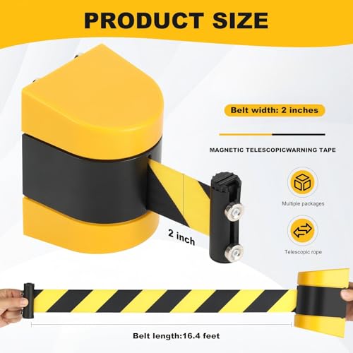 2 Pcs 16.4 ft Magnetic Wall Mount Retractable Belt Barrier, Yellow - size: Black Yellow Rope