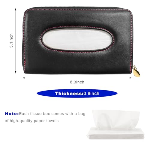 Car Tissue Holder, PU Leather Auto Sun Visor Tissue Case Napkin Holder with Zipper, Rectangular Mask Dispenser Hanging Paper Towel Organizer for Cars SUVs Trucks RVs (Black) - color: Black