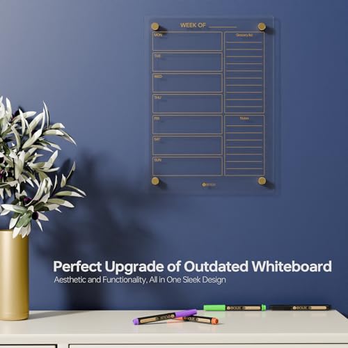 Yeoux Clear Glass Golden Weekly & Menu Dry Erase Calendar Board 15“x11 - color: Clear, size: 11"W x 15"H
