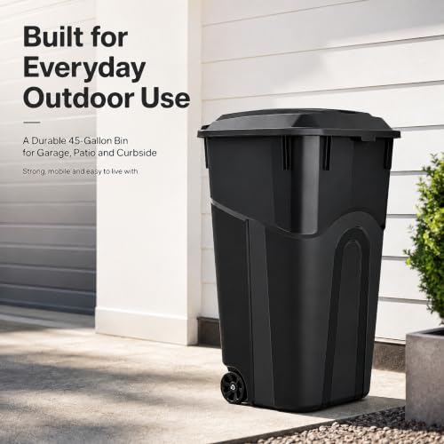 45 Gallon Wheeled Outdoor Trash Can with Locking Lid - size: 45 Gallon