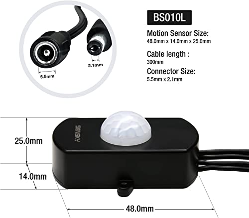 2 Pack Sensky PIR Motion Activated Sensor Switch,DC 12V~30V 3A Occupancy Sensor Switch with DC Coupler Cable for Kitchen Cabinet, Pantry, Closet led Lighting (BS010L) - style: 2 pieces