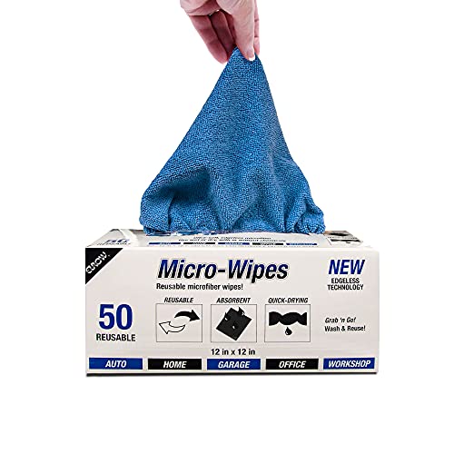 Eurow 200GSM Microfiber Cleaning and Drying Cloths with Dispenser Box, Reusable, Streak-Free, Scratch-Free, Ultra Absorbent, Edgeless for All Surface Types, 12x12in, 50-Pack, Blue - color: Blue