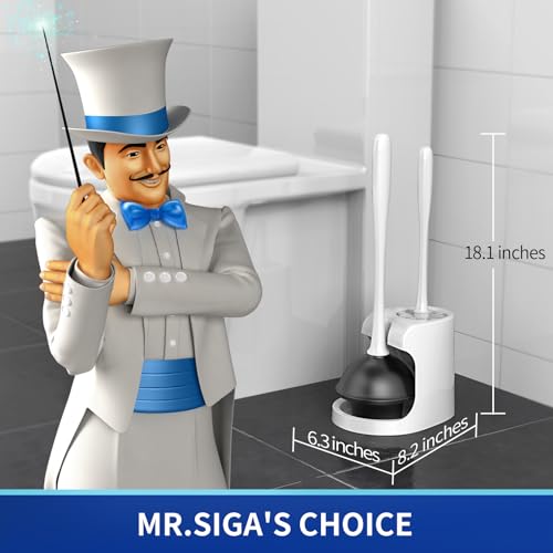 MR.SIGA Toilet Plunger and Bowl Brush Combo for Bathroom Cleaning, White - color: White