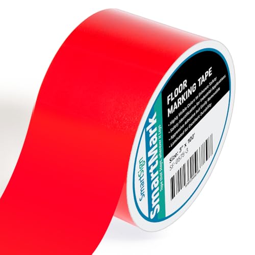 SmartSign Red Floor Marking Tape, 3" Wide x 100' Long Roll, Durable Polyester, Laminated Protection - Non-Abrasive, Adhesive Safety Tape for Warehouses, High Traffic/Forklift Areas, Removable - color: Red, size: 3"