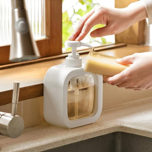 Hand Soap Dispenser for Bathroom, Modern Dish Soap Dispenser for Kitchen Sink, Liquid Soap Container with Pump, Clear Plastic Soap Pump Bottles (2 Packs,17oz, White) - color: White 500ml