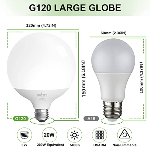 Led Light Bulb, G120 Globe Light Bulbs, 18WLight Bulbs 3000k Daylight Dimmable Bulb, E26 BaseLarge Lamp,1800 Lumen, for Decoration Lighting - color: 18w3000k(dimmable Daylight)