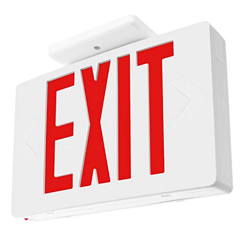 LFI Lights® Standard Exit Sign, UL 924 Listed, Red LED, White, 120/277VAC, Self Testing, Hardwired with Battery Backup, Wall, Ceiling or Side Mount, Optional Double Face and Knock Out Arrows LEDRWST