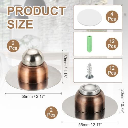 uxcell 2PCS 1.9" Magnetic Door Stoppers, Wall Floor Mounted Magnetic Door Catch Holder, Stainless Steel Door Stops for Bedroom, Bathroom, Kitchen, Office, Red Copper - color: Copper, size: 1.9"