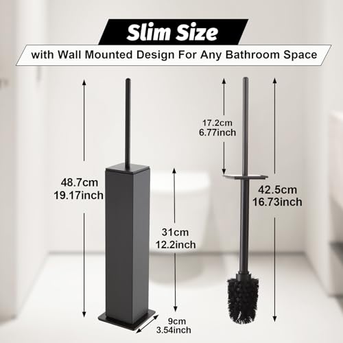 BGL Toilet Brush with Holder Set Gun Grey Aluminium Standing for Bathroom Toilet Bowl Cleaner Brush and Holder Set, Square Design - color: Gun Grey-standing