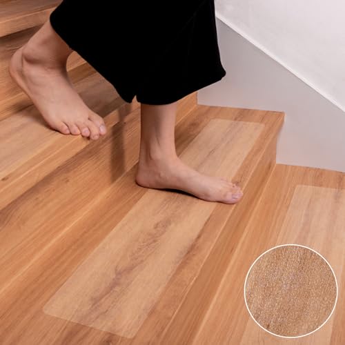 Spurtar Non Slip Staircase Step Treads, 6"x24" 15 Pack Anti Slip Tape for Stairs Indoor, Transparent Grip Tape for Stairs, Clear Skid Guard Safety Stair Runners for Wooden Steps - size: 6"x24"