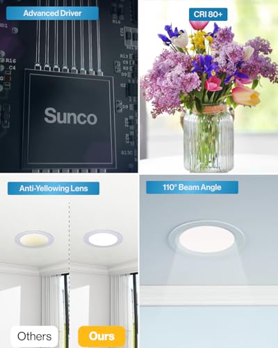 Sunco 24 Pack 4 Inch Slim Canless LED Recessed Lights, 10W 5CCT, Dimmable - size: 4"