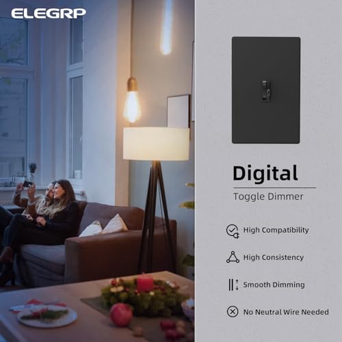 ELEGRP Digital Dimmer Switch for LED/CFL, Toggle Dimmer Switch with Decorative Frameless Design Wallplate, Single Pole/3-Way, UL Listed, 2 Pack, Black - color: Black, size: Screwless Design