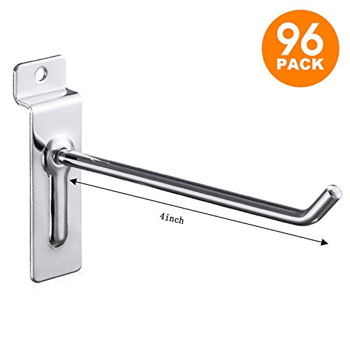 Polmart 4" Heavy Duty Slatwall Panel Hooks, Silver (96-Pack, 4-inch) - size: 4 Inch