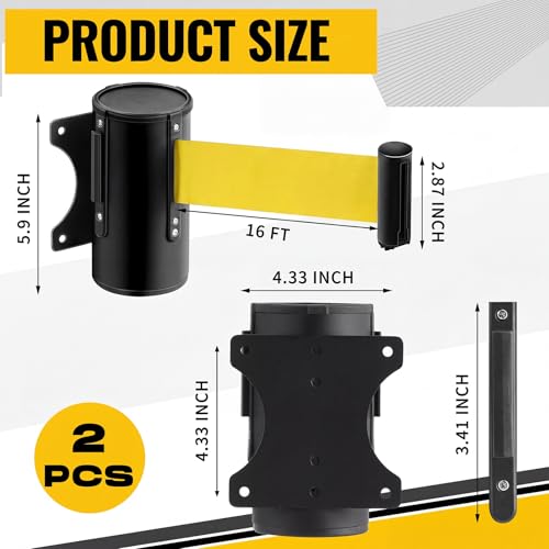 Landical 2 Pcs Fixed Wall Mount Retractable Barrier Belt DO NOT Enter Sign Safety Belt Barrier Rope with Braking System Locking Button for Crowd Control Parking(Without Words,Yellow) - color: Yellow, style: Blank Style