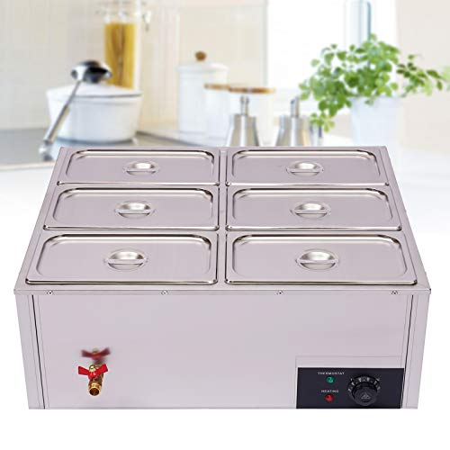 6 Pan Commercial Food Warmer Countertop with Lids, 7L Electric Food Warmer Steam Table , 850W Professional Buffet Servers and Warmers Stainless Steel Buffet Bain Marie with 86-185°F Temp Control - color: 6 Pan#1