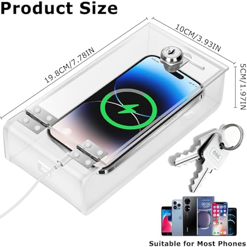 Cell Phone Lock Box, Mobile Phone Safe Jail Box with 2 Keys Transparent Storage Phone Locker Phone Acrylic Key Staff