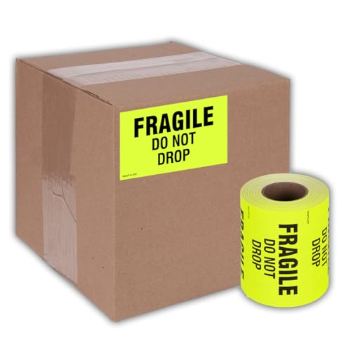 Kenco 3" X 5" Fragile Do not Drop Fluorescent Shipping Label Stickers - 500 Permanent Adhesive Labels Per Roll (10 Pack) - size: 10 PACK
