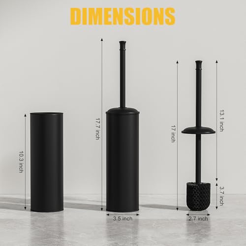 BESy Toilet Brush and Holder, Toilet Cleaner Bowl Set with Two Brush with Extra Long Handle, Durable Bristles Toilet Scrubber and Covered Holder, Drip-Proof Stainless Steel Matte Black - color: Matte Black