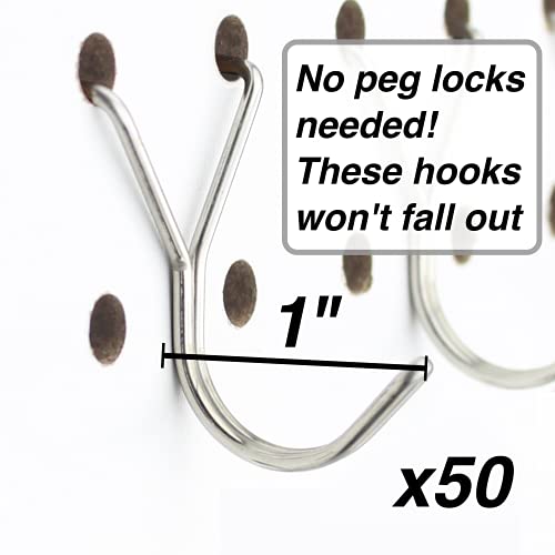 Stainless Steel Pegboard Hooks 50-Pack 1in J-Hook - Will Not Fall Out - Fits Any Peg Board - Multipurpose - Organize Necklaces, Jewelry, Retail Items, Keys, Craft or Supplies - color: Stainless Steel, size: 1” - 50Pack