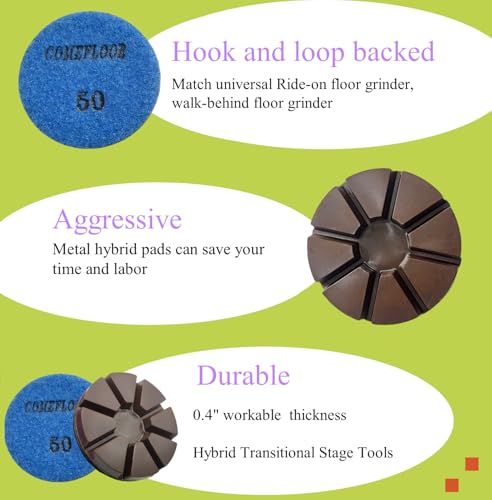 Hybrid Transitional Diamond Polishing Pucks for Concrete Terrazzo Floor, Aggressive Hook and Loop Grinding Pads, 3 Inch Sharp Copper Bond Disc, 50#, 3PCS - style: 50#