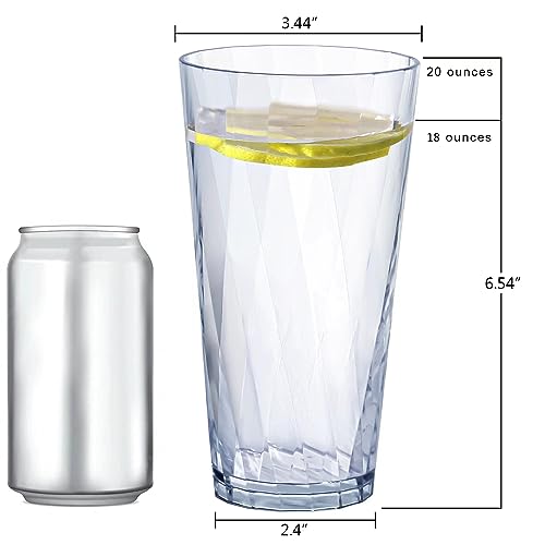 Unbreakable Plastic Drinking Glasses,Set of 6, Shatterproof Drinking Cups, Plastic glass cups,20ozplastic Tumbler Cups, Dishwasher Safe (Clear, 20oz) (Pack of 2) - size: 20oz Clear (Pack of 2)