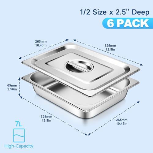 Hotel Pans with Lids 1/2 Half Size 2.5 Inch Stainless Steel Steam Table Pan - color: 1/2 Size, size: 2.5" Deep