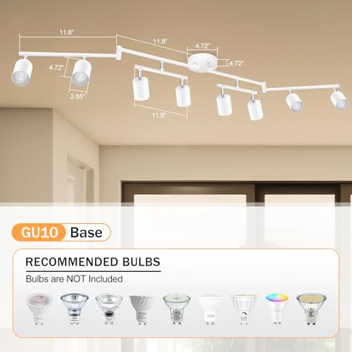 BoostArea LED 8 Light Track Lighting Kit, White 8 Way Ceiling Spot Lighting, Flexibly Rotatable Light Head for Kitchen, Living Room, Bedroom, GU10 Bulb Not Included - color: 8 Light-White