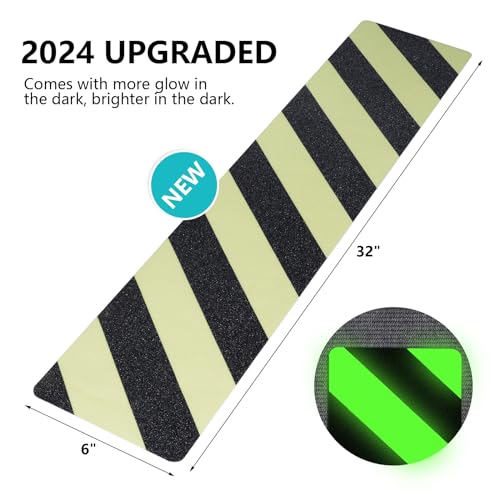 LifeGrip Anti Slip Stair Treads 6"x32" 10-Pack with Glow in Dark Blackgreen - color: Black/Green, size: 6" x 32"