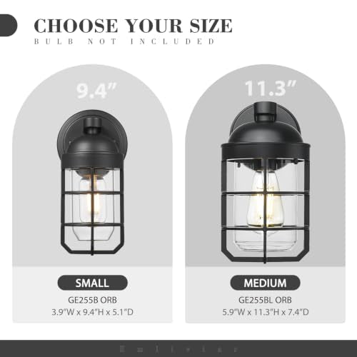 Emliviar Farmhouse Outdoor Wall Light, 2 Pack Wall Light Fixtures with Clear Tempered Glass, Black Finish, GE255B-2PK BK - color: Black - Clear Tempered Glass, size: 9.4 Inch