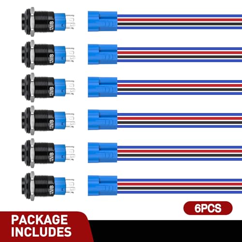 Nilight 12mm Latching Push Button Switch 6pcs LED Blue Waterproof - color: 6pcs 12mm LED Switch