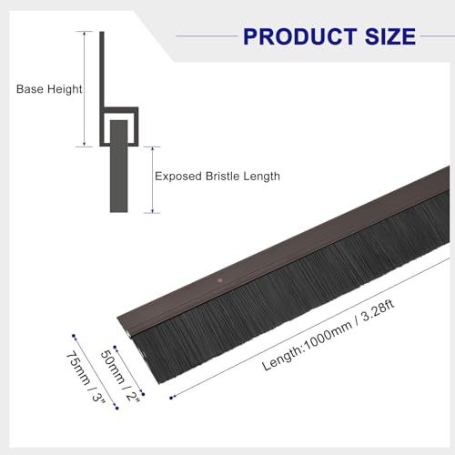 uxcell 2Pcs Door Brush Bottom Sweep H-Shape Aluminum Alloy Base with 2-inch Nylon Brush for Home, Industrial (39-inch L x 3-inch W, Brown) - color: Brown, Black, size: 39-inch x 3-inch x 2-inch