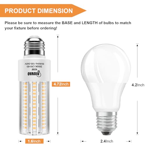 RIUVAO 2 Pack 300W Equivalent LED Corn Light Bulb, 5000 Lumen 3000K Warm White Daylight 40W LED Corn Light,E26/E27 Medium Base,for Indoor Outdoor Warehouse Garage Basement Backyard Factory Barn - color: 40w Warm Light