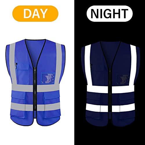 HYCOPROT High Visibility Safety Reflective Vest with Pockets and Zipper, Meets ANSI/ISEA Standards - color: Blue, size: X-Large