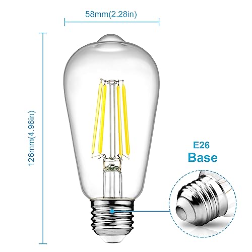 Ascher Dimmable Vintage LED Edison Bulbs, 6W, Equivalent 60W, Bright Cool White 4000K, 80+ CRI, ST58 Antique LED Filament Bulbs, E26 Medium Base, Clear Glass, Pack of 6 - style: Cool White 4000k(6 Pack)
