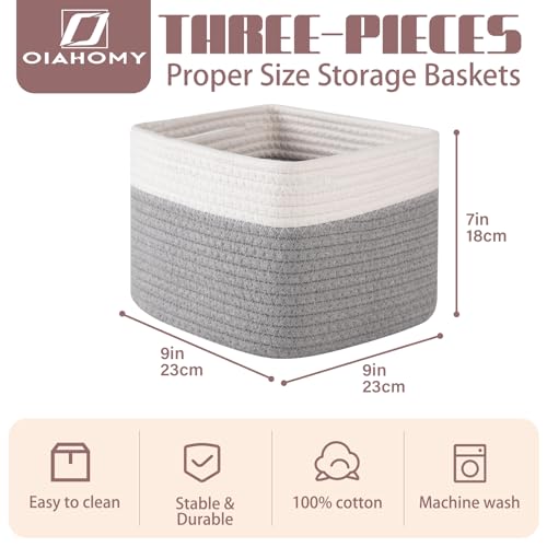 OIAHOMY 3 PACK Cube Storage Bins Storage Baskets Shelf Grey&White - color: Grey&White